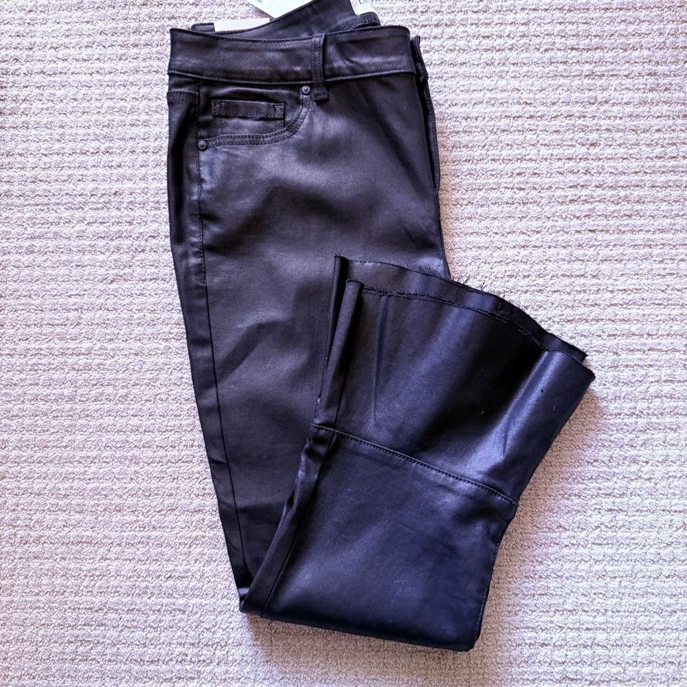 Lane Bryant Coated Black Skinny Flared Jeans Mid Rise Super Stretch NWT - Picture 3 of 8